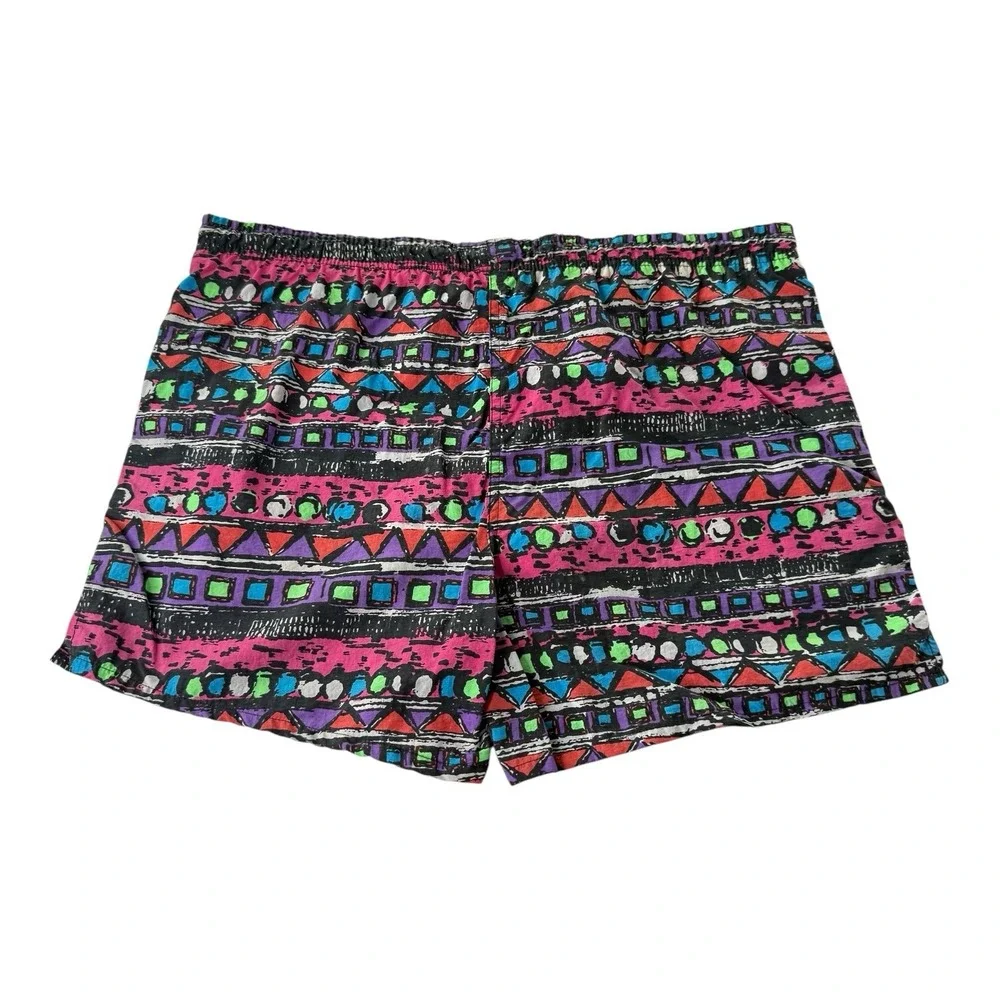 Vintage Surf Gear Men's Size 38-40 Neon Geometric Nylon Swim Trunks 90s